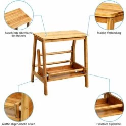 GOPLUS Klappbarer Tritthocker, Fussbank Aus Bambus, Trittschemel Mit 2 Stufen, Auch Als Toilettentrainer Für Kinder, Bis Zu 100 Kg Belastbar, 48 Cm Hoch, Ideal Für Zu Hause Küche Garage -Leitern Verkaufsladen 46234301 5