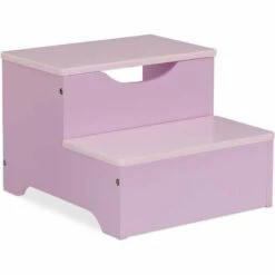 Relaxdays Tritthocker Kinder, Trittschemel Mit 2 Stufen, 25 Cm Hoch, Bad, MDF, Kindertritt Für Waschbecken, Lila/rosa