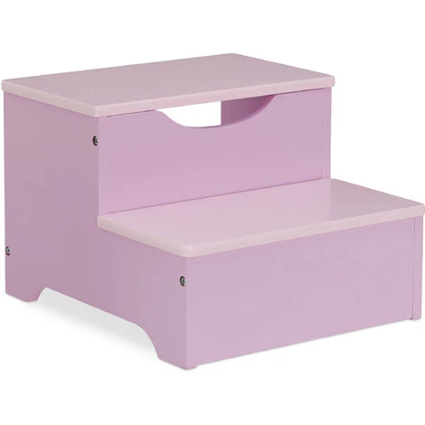 Relaxdays Tritthocker Kinder, Trittschemel Mit 2 Stufen, 25 Cm Hoch, Bad, MDF, Kindertritt Für Waschbecken, Lila/rosa 2 Relaxdays Tritthocker Kinder, Trittschemel Mit 2 Stufen, 25 Cm Hoch, Bad, MDF, Kindertritt Für Waschbecken, Lila/rosa – Bild 2