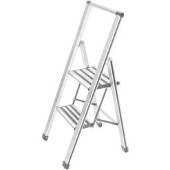 WENKO ALU Design Klapptritt Haushalts Leiter Tritt Anti Rutsch 2 Stufen Weiß