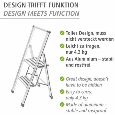 WENKO ALU Design Klapptritt Haushalts Leiter Tritt Anti Rutsch 2 Stufen Weiß 3 WENKO ALU Design Klapptritt Haushalts Leiter Tritt Anti Rutsch 2 Stufen Weiß – Bild 3