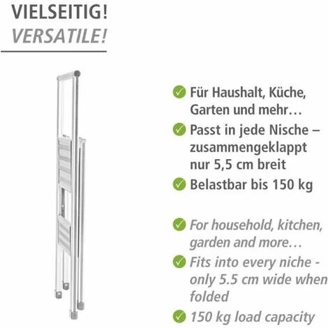 WENKO ALU Design Klapptritt Haushalts Leiter Tritt Anti Rutsch 2 Stufen Weiß 4 WENKO ALU Design Klapptritt Haushalts Leiter Tritt Anti Rutsch 2 Stufen Weiß – Bild 4