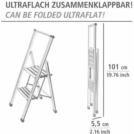 WENKO ALU Design Klapptritt Haushalts Leiter Tritt Anti Rutsch 2 Stufen Weiß 5 WENKO ALU Design Klapptritt Haushalts Leiter Tritt Anti Rutsch 2 Stufen Weiß – Bild 5