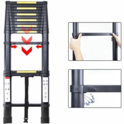 AXHUP 3,8M Teleskopleiter Aus Aluminium Höhen Verstellbar, Loftleiter Mit Stabilisator, 150 Kg/330P Belastbarkeit (Schwarz) -Leitern Verkaufsladen 47517896 4