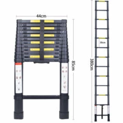 AXHUP 3,8M Teleskopleiter Aus Aluminium Höhen Verstellbar, Loftleiter Mit Stabilisator, 150 Kg/330P Belastbarkeit (Schwarz) -Leitern Verkaufsladen 47517896 5