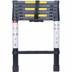 AXHUP 2M Teleskopleiter Aus Aluminium Höhen Verstellbar, Loftleiter Mit Stabilisator, 150 Kg/330P Belastbarkeit (Schwarz)