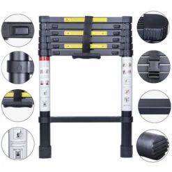 AXHUP 2M Teleskopleiter Aus Aluminium Höhen Verstellbar, Loftleiter Mit Stabilisator, 150 Kg/330P Belastbarkeit (Schwarz) -Leitern Verkaufsladen 47517956 3