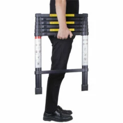 AXHUP 2M Teleskopleiter Aus Aluminium Höhen Verstellbar, Loftleiter Mit Stabilisator, 150 Kg/330P Belastbarkeit (Schwarz) -Leitern Verkaufsladen 47517956 4