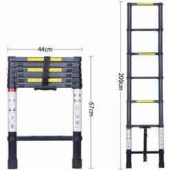 AXHUP 2M Teleskopleiter Aus Aluminium Höhen Verstellbar, Loftleiter Mit Stabilisator, 150 Kg/330P Belastbarkeit (Schwarz) -Leitern Verkaufsladen 47517956 5