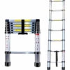 AXHUP 2M Teleskopleiter Aus Aluminium Höhen Verstellbar, Loftleiter Mit Stabilisator, 150 Kg/330P Belastbarkeit (Silber)