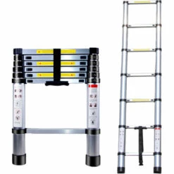 AXHUP 2M Teleskopleiter Aus Aluminium Höhen Verstellbar, Loftleiter Mit Stabilisator, 150 Kg/330P Belastbarkeit (Silber)
