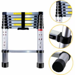 AXHUP 2M Teleskopleiter Aus Aluminium Höhen Verstellbar, Loftleiter Mit Stabilisator, 150 Kg/330P Belastbarkeit (Silber) -Leitern Verkaufsladen 47518281 3