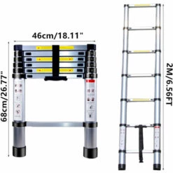 AXHUP 2M Teleskopleiter Aus Aluminium Höhen Verstellbar, Loftleiter Mit Stabilisator, 150 Kg/330P Belastbarkeit (Silber) -Leitern Verkaufsladen 47518281 4