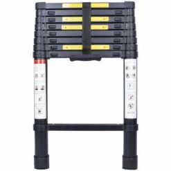 AXHUP 2,6M Teleskopleiter Aus Aluminium Höhen Verstellbar, Loftleiter Mit Stabilisator, 150 Kg/330P Belastbarkeit (Schwarz)