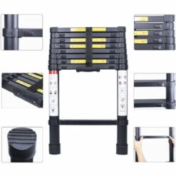 AXHUP 2,6M Teleskopleiter Aus Aluminium Höhen Verstellbar, Loftleiter Mit Stabilisator, 150 Kg/330P Belastbarkeit (Schwarz) -Leitern Verkaufsladen 47518330 3