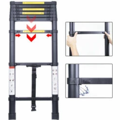 AXHUP 2,6M Teleskopleiter Aus Aluminium Höhen Verstellbar, Loftleiter Mit Stabilisator, 150 Kg/330P Belastbarkeit (Schwarz) -Leitern Verkaufsladen 47518330 4