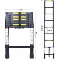 AXHUP 2,6M Teleskopleiter Aus Aluminium Höhen Verstellbar, Loftleiter Mit Stabilisator, 150 Kg/330P Belastbarkeit (Schwarz) -Leitern Verkaufsladen 47518330 5