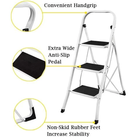 DAY PLUS 3 Stufen Klappstufen Trittleiter Klappbar Leichte Stehleiter Anti-Rutsch-Schritte Für Die Reinigung Der Küche Im Home Office Dekorieren Lackieren 150 Kg Max Belastung 5 DAY PLUS 3 Stufen Klappstufen Trittleiter Klappbar Leichte Stehleiter Anti-Rutsch-Schritte Für Die Reinigung Der Küche Im Home Office Dekorieren Lackieren 150 Kg Max Belastung – Bild 5