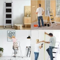 DAY PLUS Trittleiter 4 Stufen Klappbar Stehleiter Kompakte Robuste Hochwertige Stahlstufen Mit Rutschfesten Matten Für Zu Hause / Büro / Küche -Leitern Verkaufsladen 47797936 5
