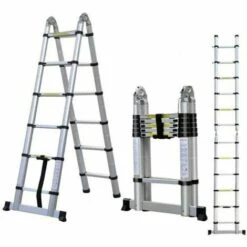 DAY PLUS Alu Teleskopleiter 3,8M Klappleiter 1,9M+1,9M A Rahmen Leiter Mit Stützstange 12 Sprossen Aluleiter Ausziehbar Schiebeleitern Rutschfest EN131 Mehrzweckleiter Belastbar Bis 150 Kg