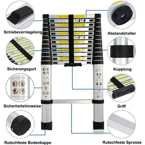 DAY PLUS 14.4FT Alu-Teleskopleiter Aluminium Klappleiter Rutschfester Sicher Aluleiter Mehrzweckleiter Stehleiter Ausziehleiter Tragbar Leichte Leiter 150 Kg Belastbarkeit,EN131-Zertifizierung 3 DAY PLUS 14.4FT Alu-Teleskopleiter Aluminium Klappleiter Rutschfester Sicher Aluleiter Mehrzweckleiter Stehleiter Ausziehleiter Tragbar Leichte Leiter 150 Kg Belastbarkeit,EN131-Zertifizierung – Bild 3