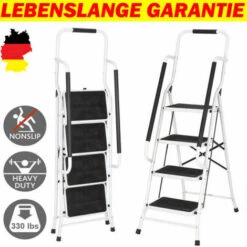 DAY PLUS Schwerlast-Handlauf-Stufenleiter Stahl 4-Stufen-Leiter Mit Handlauf Klappbare Tragbare Leiter Mit Anti-Rutsch-Matte Leiter Für Garage Home Sicherheit Haushalts-Handlauf-Stufenleiter