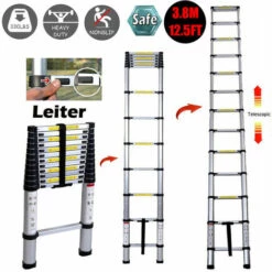DAY PLUS 12.5FT Teleskopleiter Aluleiter Klappleiter Ausziehleiter Stehleiter Rutschfester, Teleskop-Design, Aus Hochwertigem Aluminium, Tragbar,Leichte, 150 Kg Belastbarkeit EN131-Zertifizierung