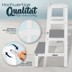 KIDUKU® Lernturm Aus Holz Weiß / Grau | Kinder-Schemel Für Kinder Ab Dem Stehalter | Lerntower Für Höchste Sicherheit | Learning Tower Für Mädchen & Jungen -Leitern Verkaufsladen 48101157 3