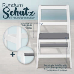 KIDUKU® Lernturm Aus Holz Weiß / Grau | Kinder-Schemel Für Kinder Ab Dem Stehalter | Lerntower Für Höchste Sicherheit | Learning Tower Für Mädchen & Jungen -Leitern Verkaufsladen 48101157 4