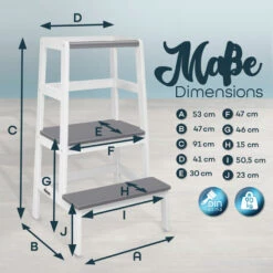KIDUKU® Lernturm Aus Holz Weiß / Grau | Kinder-Schemel Für Kinder Ab Dem Stehalter | Lerntower Für Höchste Sicherheit | Learning Tower Für Mädchen & Jungen -Leitern Verkaufsladen 48101157 5