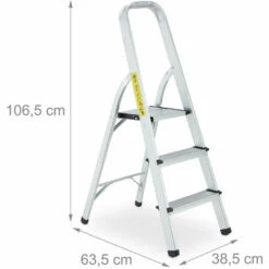 Relaxdays Trittleiter, 3 Stufen, Klappbare Haushaltsleiter, Alu, Bis 150 Kg, Sicherheitsleiter Mit Griff, Silber/schwarz -Leitern Verkaufsladen 49381373 5