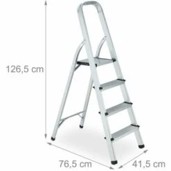 Relaxdays Trittleiter, 4 Stufen, Klappbare Haushaltsleiter, Alu, Bis 150 Kg, Sicherheitsleiter Mit Griff, Silber/schwarz -Leitern Verkaufsladen 49381379 5