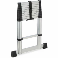 Relaxdays Teleskopleiter, Bis 3,2 M, Ausziehleiter Mit Soft-Close Funktion, Bis 150 Kg, Aluminiumleiter, Silber/schwarz