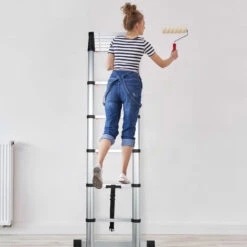 Relaxdays Teleskopleiter, Bis 3,2 M, Ausziehleiter Mit Soft-Close Funktion, Bis 150 Kg, Aluminiumleiter, Silber/schwarz -Leitern Verkaufsladen 49381392 4