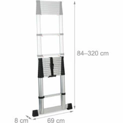 Relaxdays Teleskopleiter, Bis 3,2 M, Ausziehleiter Mit Soft-Close Funktion, Bis 150 Kg, Aluminiumleiter, Silber/schwarz -Leitern Verkaufsladen 49381392 5