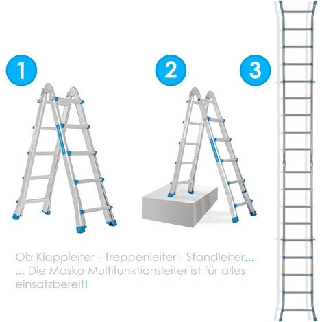 Masko® Aluminium Teleskopleiter Multifunktionsleiter Aluleiter Klappleiter Anlegeleiter , 5.10m / 4x5 Sprossen Silber/Blau 2 Masko® Aluminium Teleskopleiter Multifunktionsleiter Aluleiter Klappleiter Anlegeleiter , 5.10m / 4x5 Sprossen Silber/Blau – Bild 2