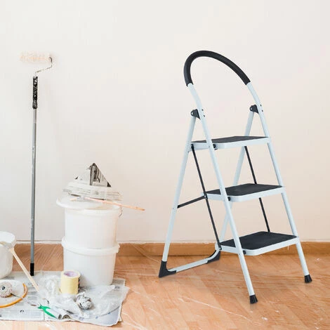 Relaxdays Trittleiter, Klappbare Haushaltsleiter, 3 Stufen, Bis 150 Kg, Stufenleiter Mit Haltegriff, Stahl, Weiß/schwarz 3 Relaxdays Trittleiter, Klappbare Haushaltsleiter, 3 Stufen, Bis 150 Kg, Stufenleiter Mit Haltegriff, Stahl, Weiß/schwarz – Bild 3