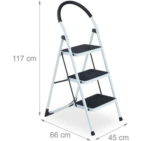 Relaxdays Trittleiter, Klappbare Haushaltsleiter, 3 Stufen, Bis 150 Kg, Stufenleiter Mit Haltegriff, Stahl, Weiß/schwarz 5 Relaxdays Trittleiter, Klappbare Haushaltsleiter, 3 Stufen, Bis 150 Kg, Stufenleiter Mit Haltegriff, Stahl, Weiß/schwarz – Bild 5