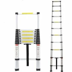 DAY PLUS 10.5FT Alu Teleskopleiter 3.2M Ausziehbare Leiter, Klappleiter Stehleiter Rutschfester, Aus Hochwertigem Aluminium, Ausziehleiter Mehrzweckleiter, Haushaltsleiter 150 Kg Belastbarkeit Max