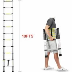 DAY PLUS 10.5FT Alu Teleskopleiter 3.2M Ausziehbare Leiter, Klappleiter Stehleiter Rutschfester, Aus Hochwertigem Aluminium, Ausziehleiter Mehrzweckleiter, Haushaltsleiter 150 Kg Belastbarkeit Max -Leitern Verkaufsladen 49636335 4