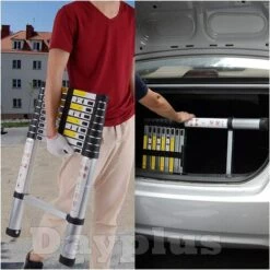 DAY PLUS 10.5FT Alu Teleskopleiter 3.2M Ausziehbare Leiter, Klappleiter Stehleiter Rutschfester, Aus Hochwertigem Aluminium, Ausziehleiter Mehrzweckleiter, Haushaltsleiter 150 Kg Belastbarkeit Max -Leitern Verkaufsladen 49636335 5