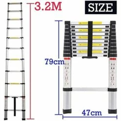 DAY PLUS 3.2M Alu Teleskopleiter Ausziehbare Leiter, Klappleiter Stehleiter Rutschfester, Aus Hochwertigem Aluminium, Ausziehleiter Mehrzweckleiter, Haushaltsleiter 150 Kg Belastbarkeit Sicher