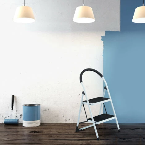 Relaxdays Trittleiter, 2 Stufen, Klappbar, Klapptritt Mit Haltebügel, Bis 120 Kg, Anti-Rutsch, Kleine Leiter Stahl, Weiß 3 Relaxdays Trittleiter, 2 Stufen, Klappbar, Klapptritt Mit Haltebügel, Bis 120 Kg, Anti-Rutsch, Kleine Leiter Stahl, Weiß – Bild 3