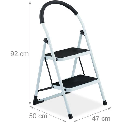 Relaxdays Trittleiter, 2 Stufen, Klappbar, Klapptritt Mit Haltebügel, Bis 120 Kg, Anti-Rutsch, Kleine Leiter Stahl, Weiß 5 Relaxdays Trittleiter, 2 Stufen, Klappbar, Klapptritt Mit Haltebügel, Bis 120 Kg, Anti-Rutsch, Kleine Leiter Stahl, Weiß – Bild 5