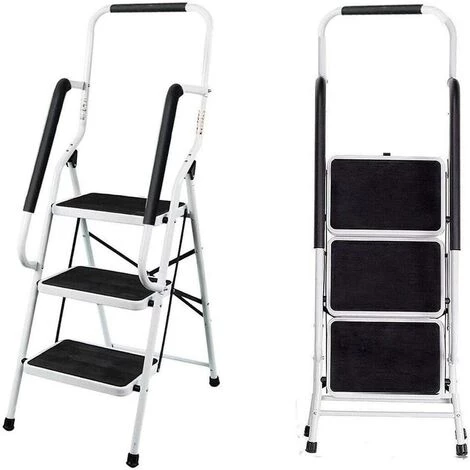 DAY PLUS Trittleiter 3 Stufen, Schwerlast Leiter Haushalt | Stahl | Klappbar, Bis 150 KG, Für Zu Hause/ Büro /Küche 1 DAY PLUS Trittleiter 3 Stufen, Schwerlast Leiter Haushalt | Stahl | Klappbar, Bis 150 KG, Für Zu Hause/ Büro /Küche