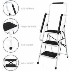 DAY PLUS Trittleiter 3 Stufen, Schwerlast Leiter Haushalt | Stahl | Klappbar, Bis 150 KG, Für Zu Hause/ Büro /Küche 7 DAY PLUS Trittleiter 3 Stufen, Schwerlast Leiter Haushalt | Stahl | Klappbar, Bis 150 KG, Für Zu Hause/ Büro /Küche -Leitern Verkaufsladen 50406162 3