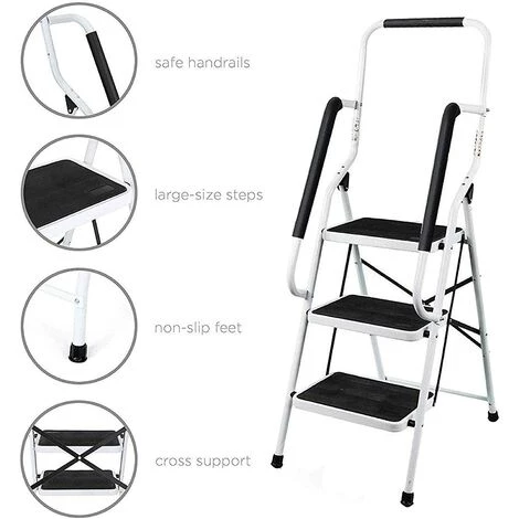 DAY PLUS Trittleiter 3 Stufen, Schwerlast Leiter Haushalt | Stahl | Klappbar, Bis 150 KG, Für Zu Hause/ Büro /Küche 3 DAY PLUS Trittleiter 3 Stufen, Schwerlast Leiter Haushalt | Stahl | Klappbar, Bis 150 KG, Für Zu Hause/ Büro /Küche – Bild 3