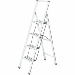 WENKO Klapptrittleiter Tritt Haushalts Leiter 4 XXL Stufen Aluminium 144 Cm Weiß