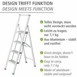 WENKO Klapptrittleiter Tritt Haushalts Leiter 4 XXL Stufen Aluminium 144 Cm Weiß -Leitern Verkaufsladen 5092328 3