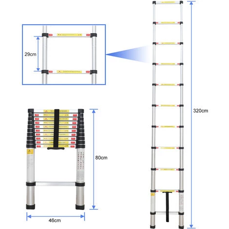 TODECO Teleskopleiter 3,2 Meter, Klappleiter Maximale Belastbarkeit: 150 Kg Material: Aluminiumlegierung, GRATIS Tragetasche, EN 131 2 TODECO Teleskopleiter 3,2 Meter, Klappleiter Maximale Belastbarkeit: 150 Kg Material: Aluminiumlegierung, GRATIS Tragetasche, EN 131 – Bild 2